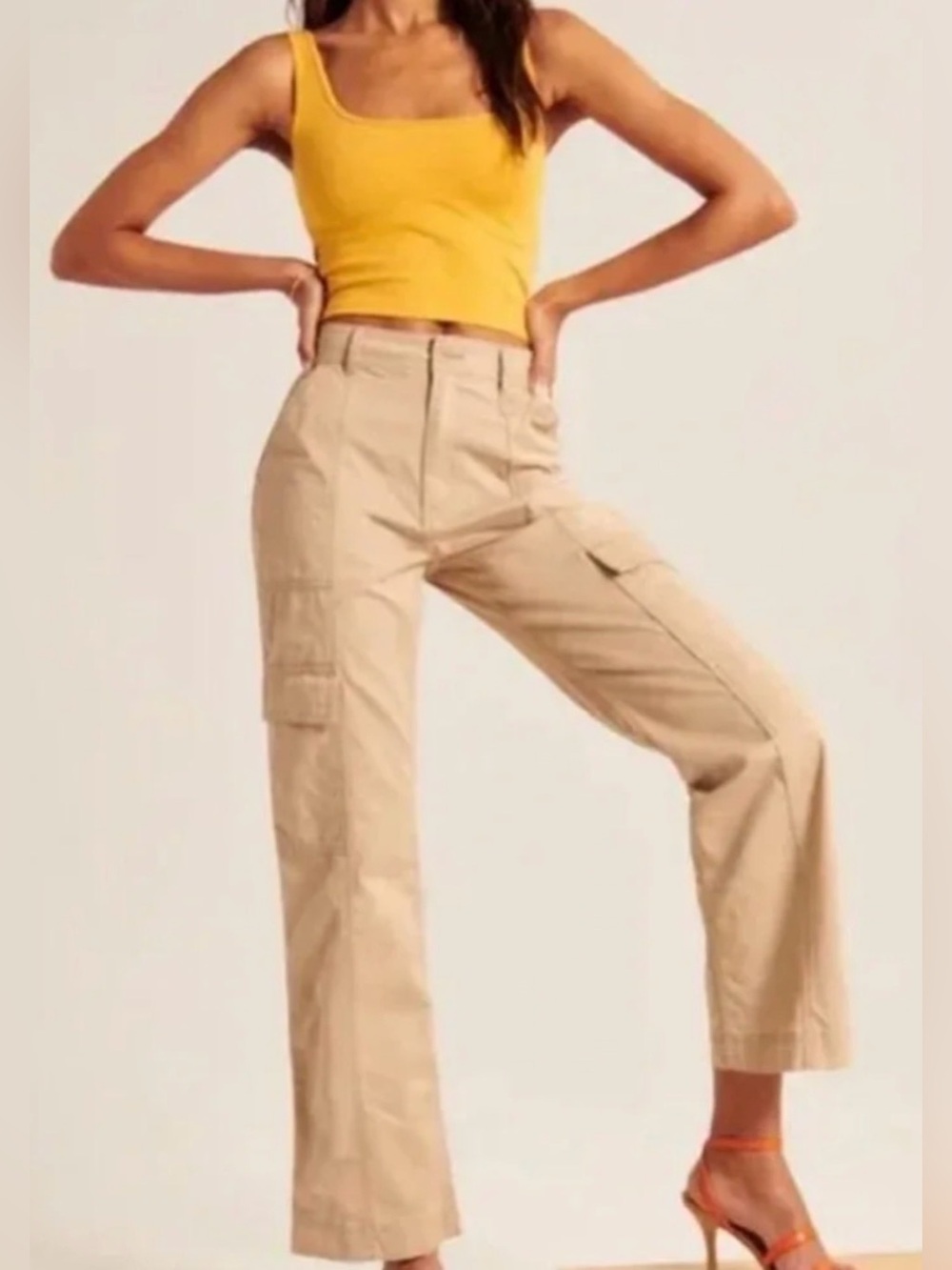 NEW Abercrombie & Fitch Women's Tan Twill Cargo Pants y2k 90s wide leg NWT 27